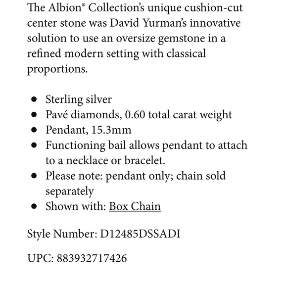 David Yurman 11mm Albion Pendant in Sterling Silver with Pavé Diamonds - Picture 7 of 7